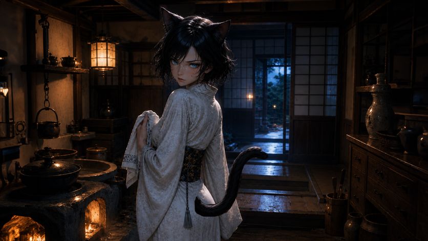 化け猫｜手ぬぐいをかぶる白猫【日本の妖怪の話】
