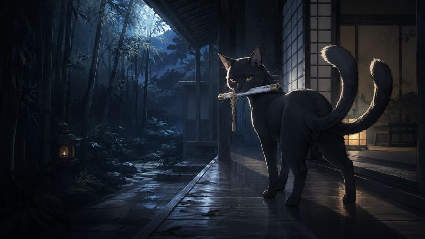 猫又|守り刀をくわえた猫
